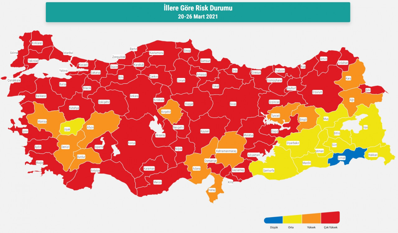 İllere Göre Risk Durumu 20-26 Mart 2021