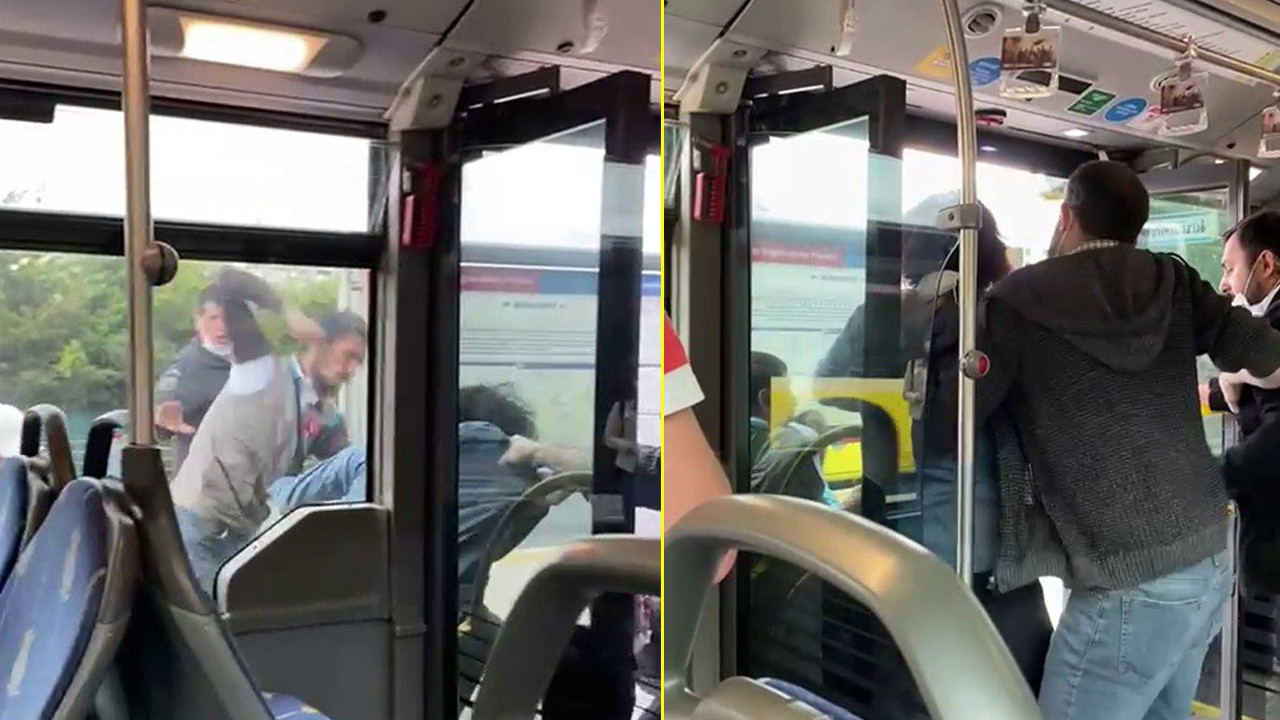 Metrobüste yumruklar, tekmeler havada uçuştu! O anlar kamerada