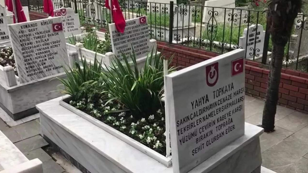 Şehitlikten Türk bayrağını çaldılar