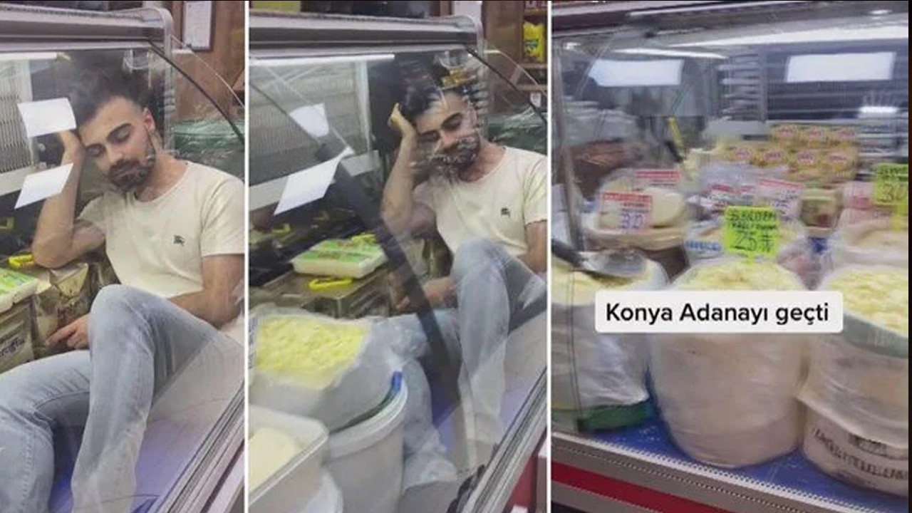 Gıda ürünlerinin olduğu dolaba girip video paylaştı