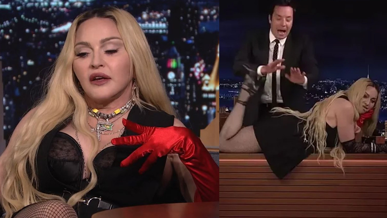 Madonna'dan olay hareket: Sırf kalçasını göstermek için masaya atladı