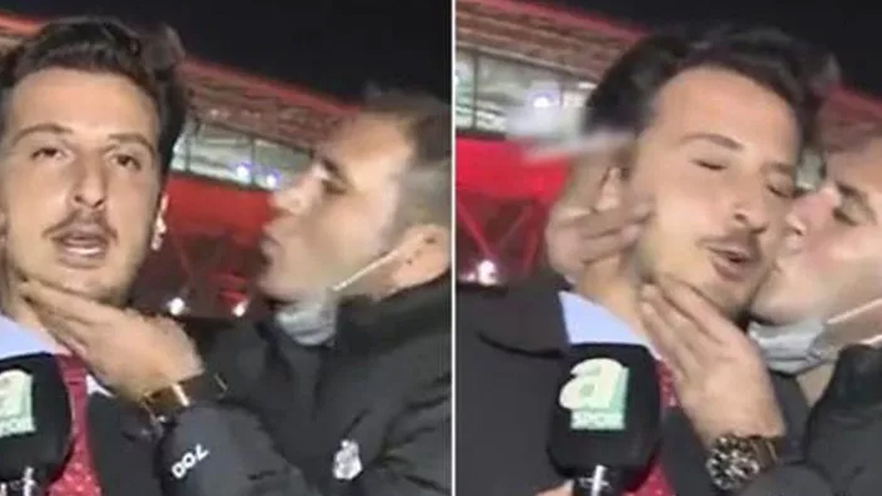 Galatasaray taraftarından muhabire öpücük