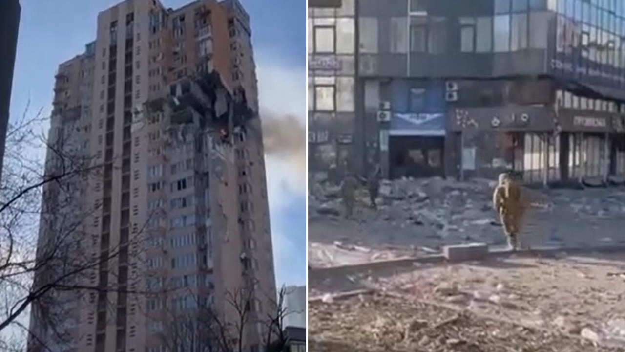 Rus ordusu Kiev'de bir apartmanı bombaladı! O anlar kamerada