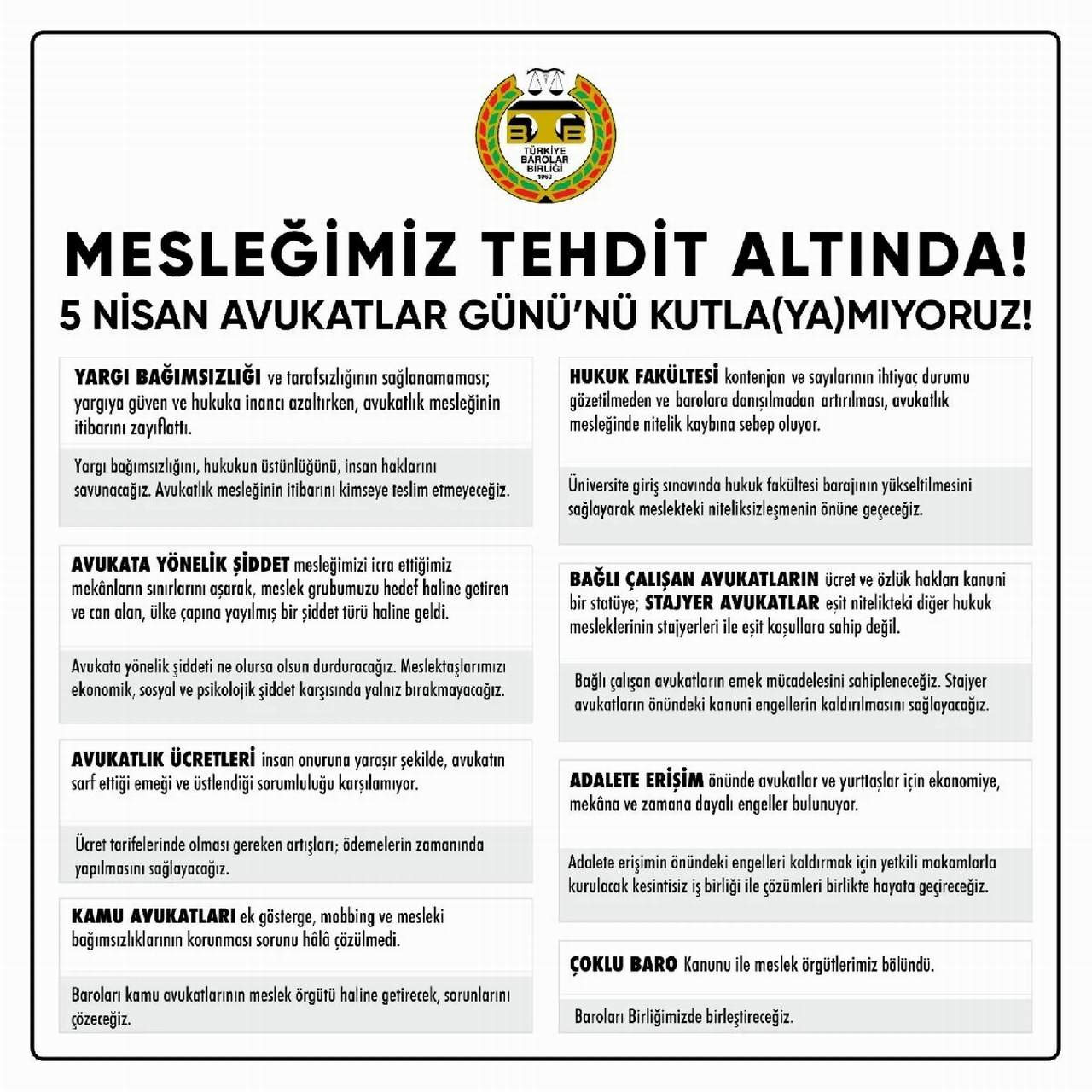 Türkiye Barolar Birliği ile 81 ilin Baroları ortak açıklama i