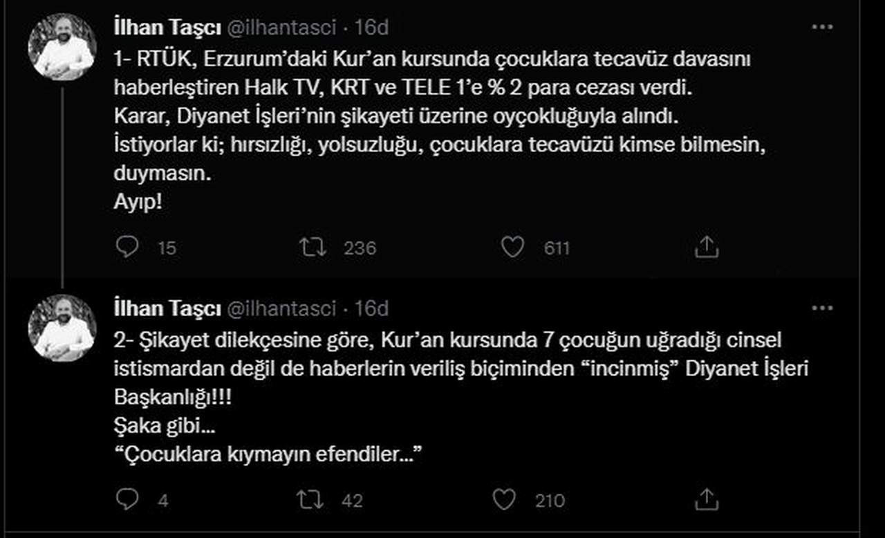 CHP'li İlhan Taşçı'nın diyanet, rtük ceza tweeti