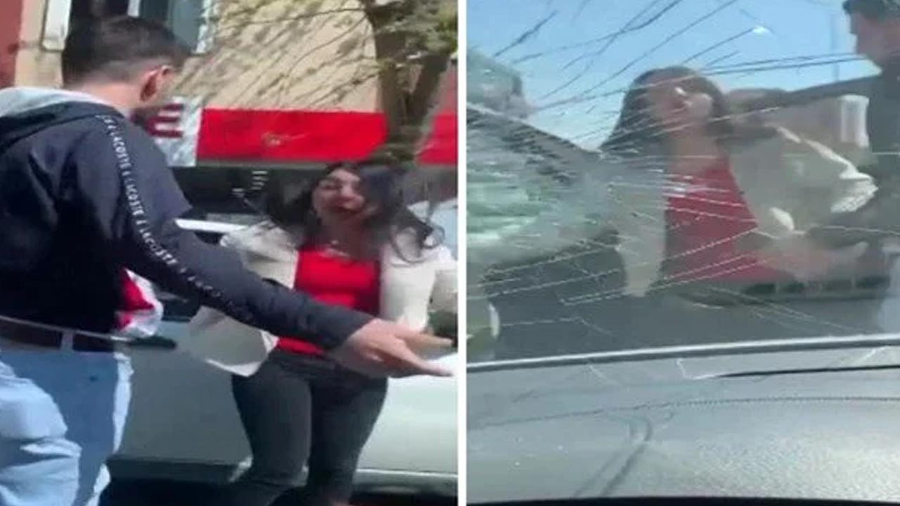 İki kadın yol kesip otomobilin camlarını kırdı