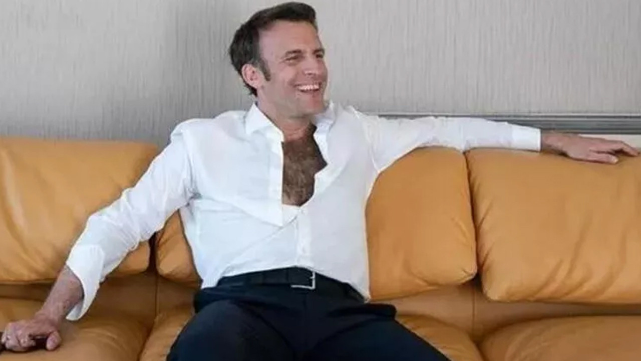 Macron'un bağrı açık pozu viral oldu