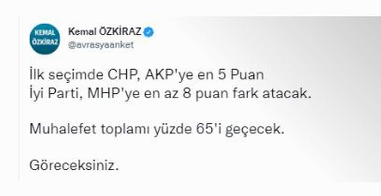 avrasya araştırma'nın patronu kemal özkiraz'dan son seçim anketi paylaşımı