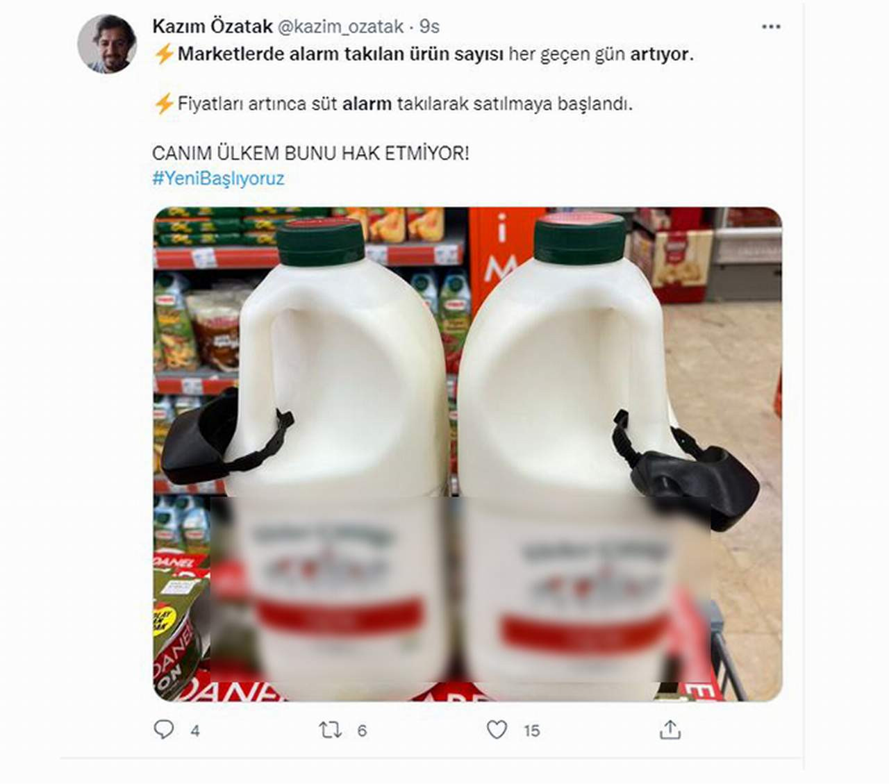 marketlerde süt şişelerine de kasa alarmı takıldı