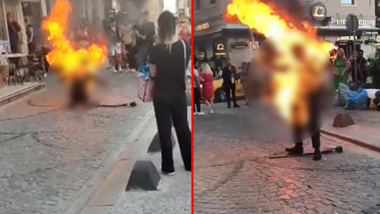 Galata Kulesi önünde bir kişi kendini yaktı: O anlar saniye saniye kamerada