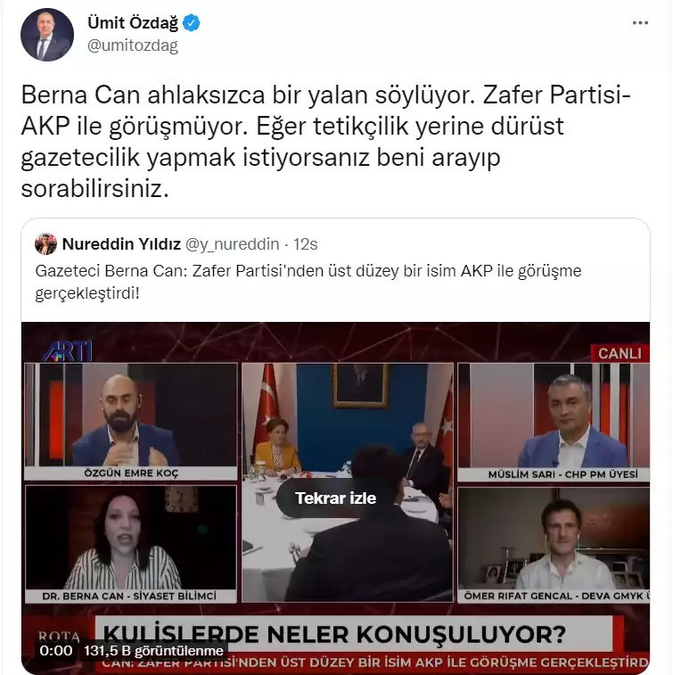 Ümit Özdağ'dan Zafer Partisi AK Parti ile görüşüyor iddiasına sert yanıt