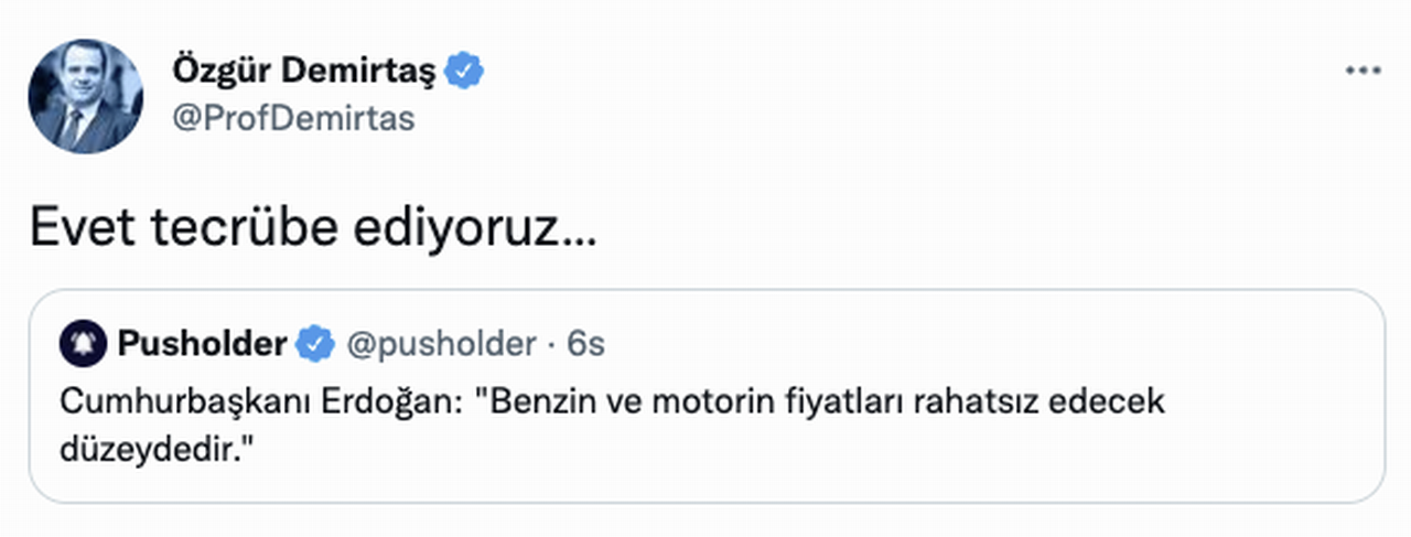 prof. dr. özgür demirtaş'ın cumhurbaşkanı erdoğan'a akaryakıt yanıtı