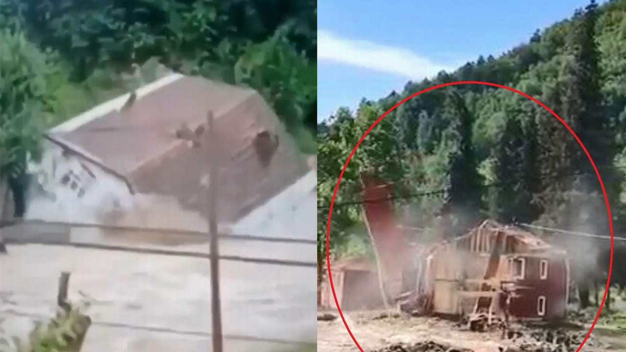 Kastamonu’da selin cami ve evi yıkıp geçtiği an kamerada