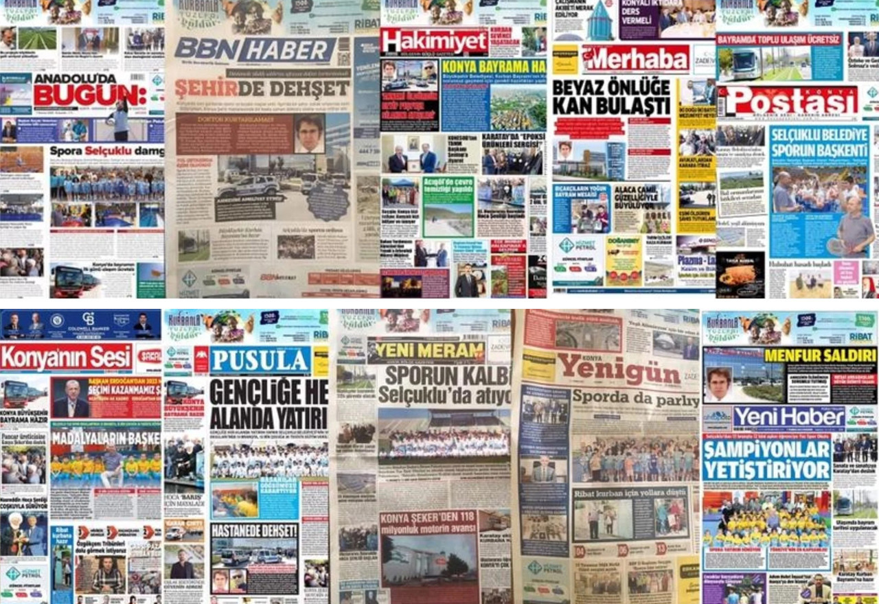 konya'da yayımlanan yerel gazetelerin birinci sayfaları