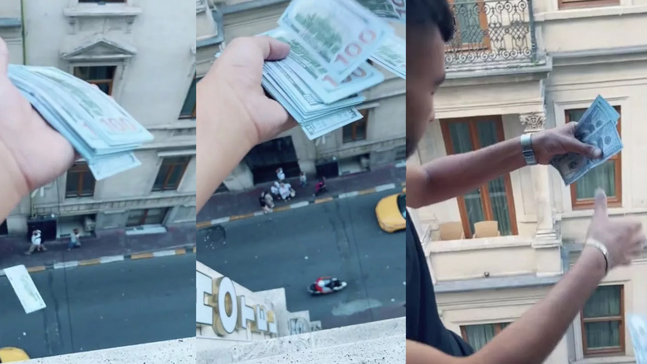 Kaldığı otelden yola dolar saçıp sosyal medyadan paylaştı