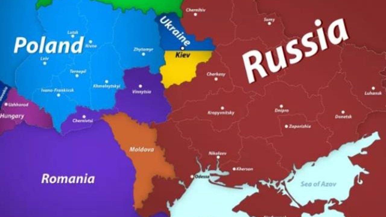 Ukrayna'nın 4 ülke arasında bölüşüldüğünü gösteren harita şoke etti