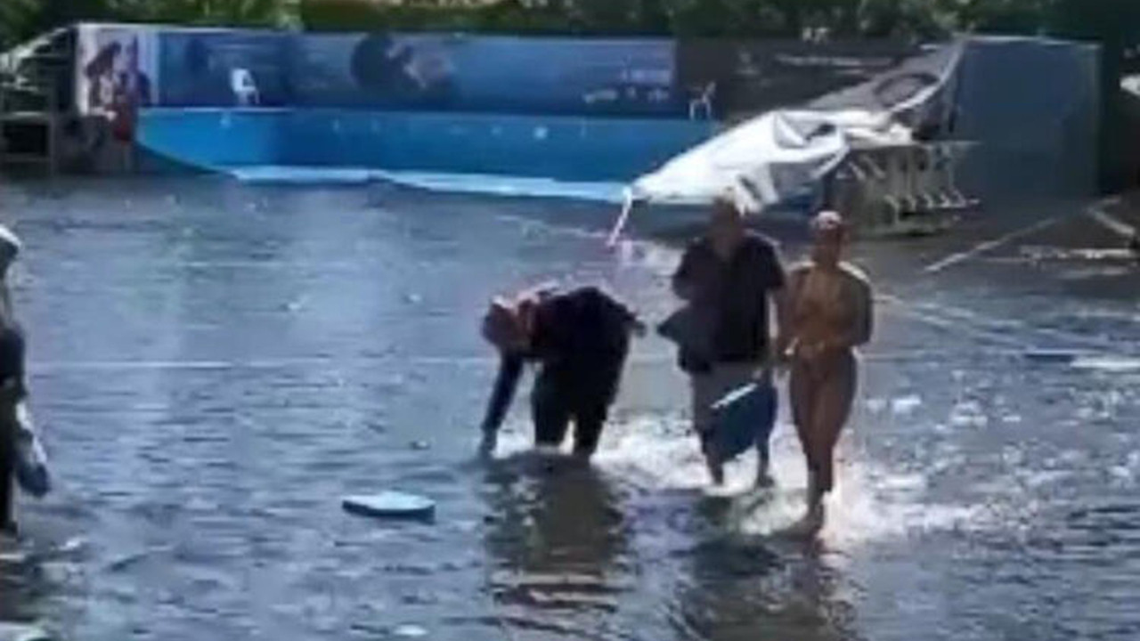 İstanbul'da havuz patladı, okul bahçesi göle döndü