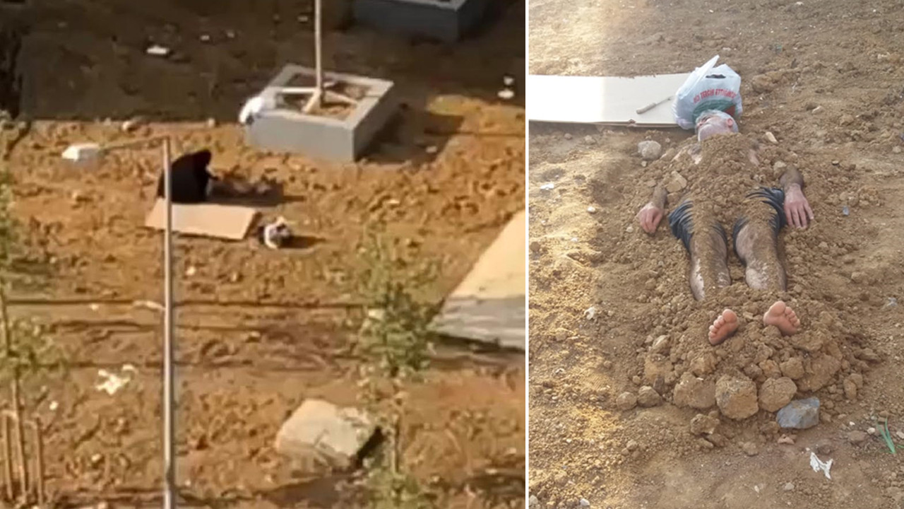 Eşini toprağa gömüp başında dua eden kadın polis alarma geçirdi