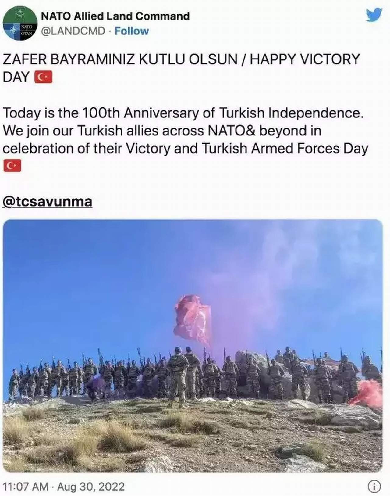 nato'nun sildiği 30 Ağustos mesajı