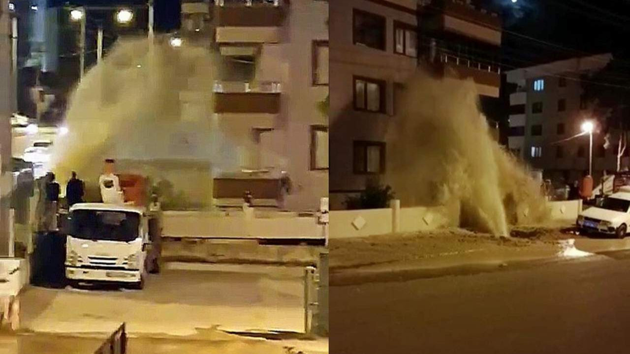 Suyu hattı patladı, sular 2'nci kata kadar fışkırdı