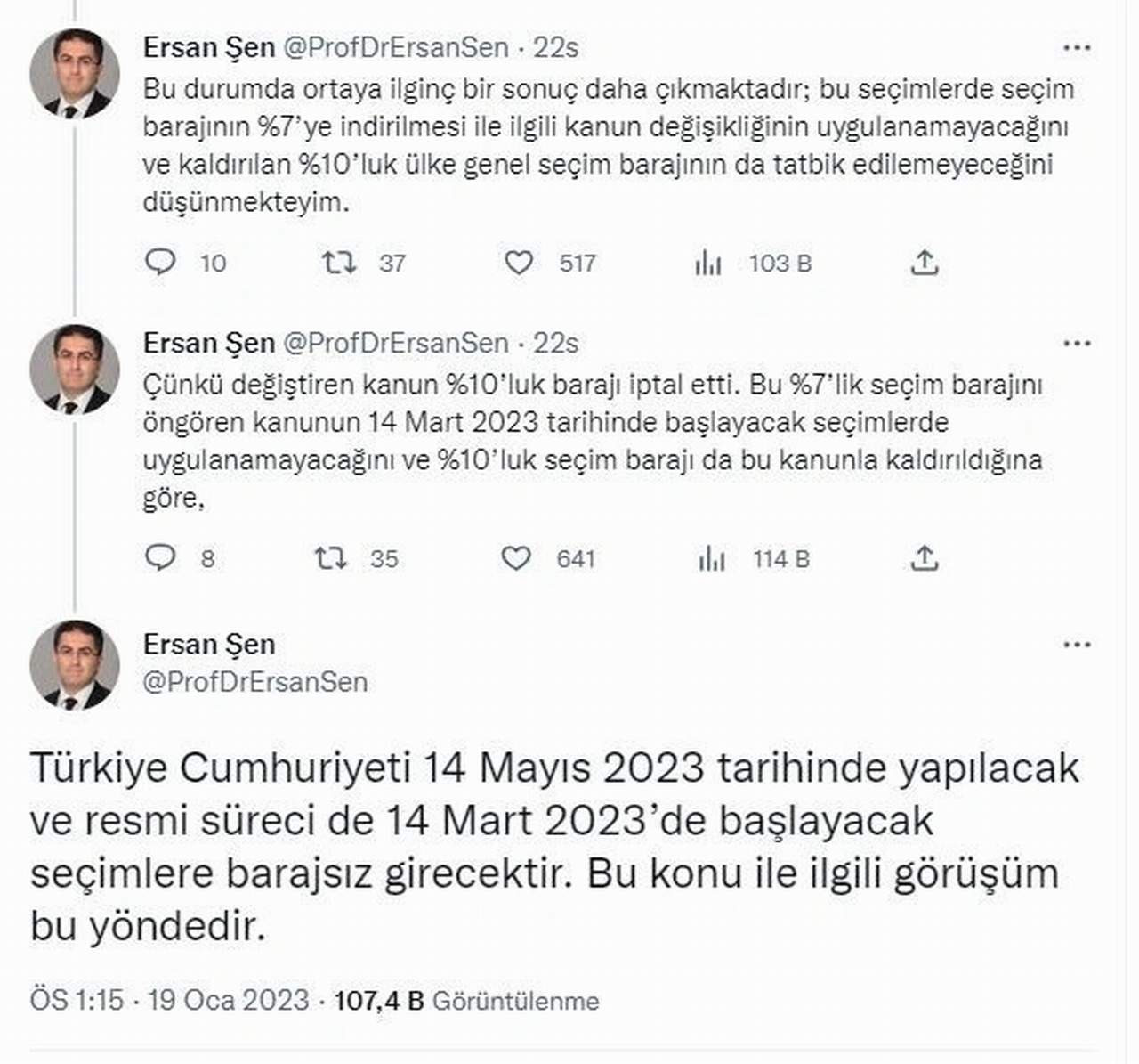Prof. Dr. Ersan Şen: Seçimlere barajsız girilecek