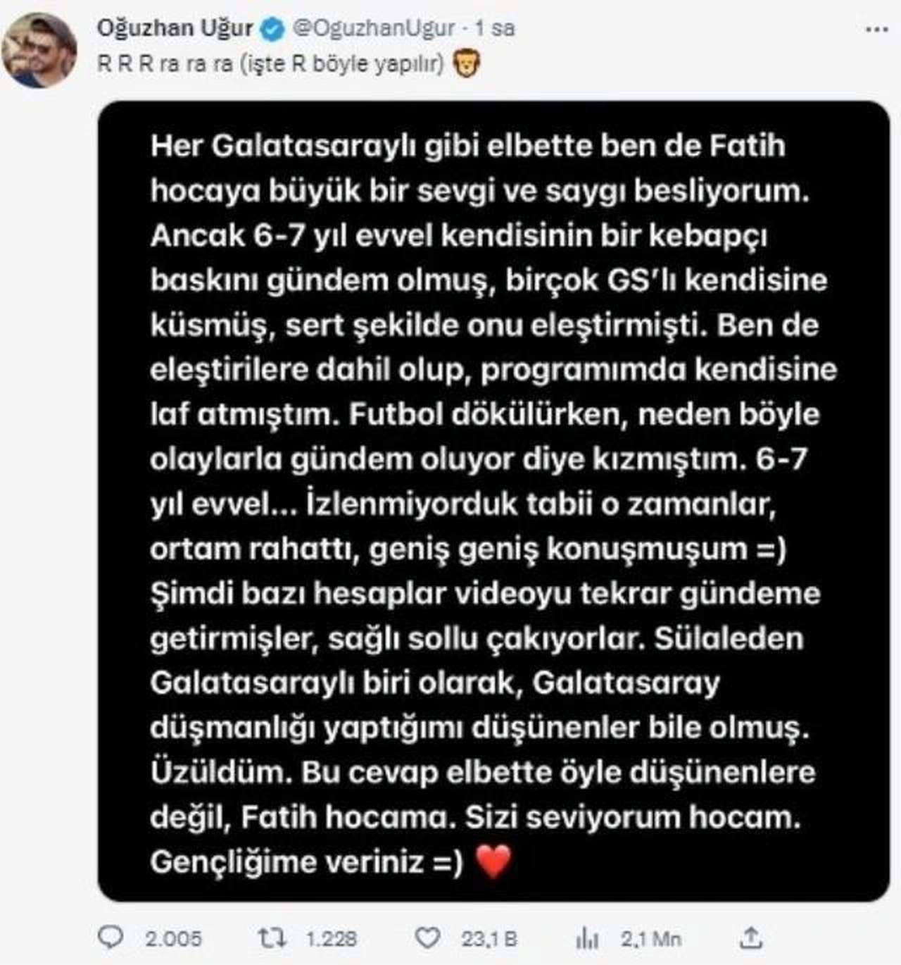oğuzhan uğur fatih terim'den böyle özür diledi