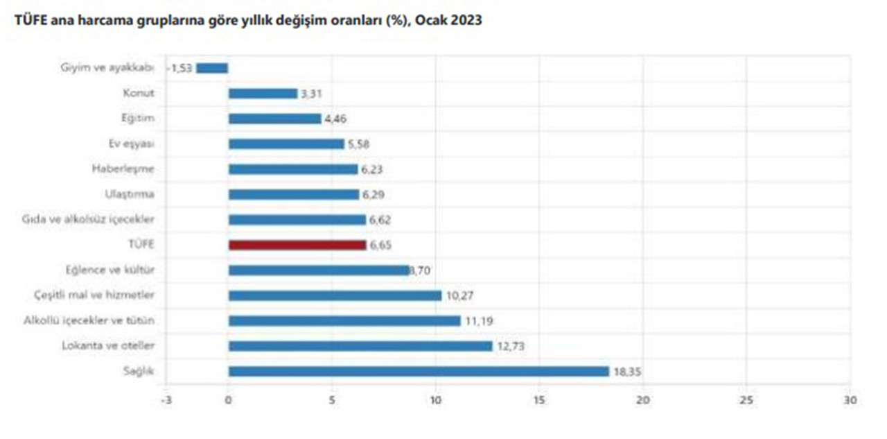 TÜFE ana harcama gruplarına göre aylık değişim oranları (%), Ocak 2023
