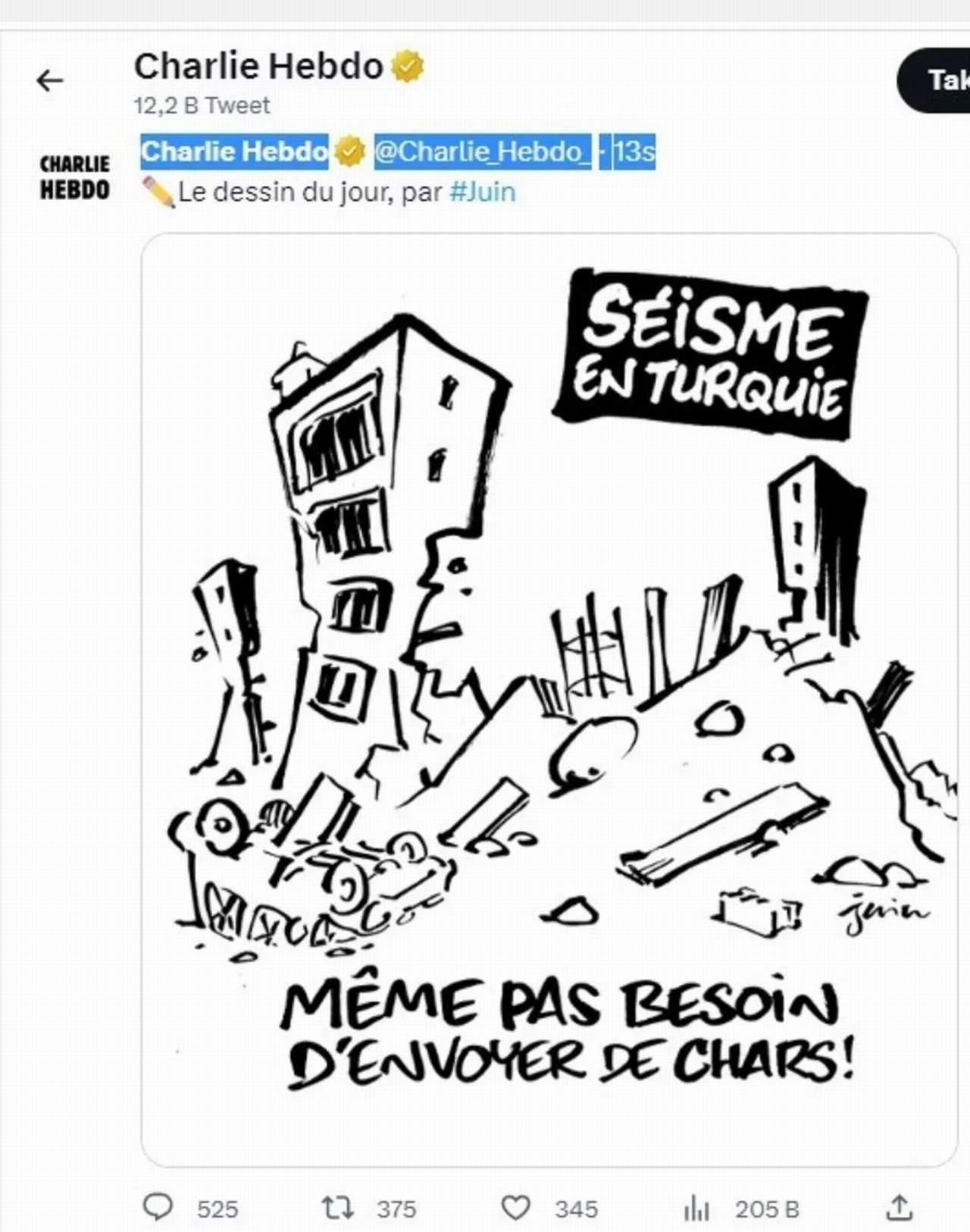 Charlie Hebdo skandal karikatür ile acımızla alay etti