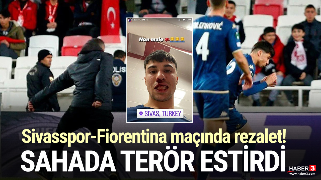 Sivasspor-Fiorentina maçında rezalet! Sahaya atlayıp futbolcuya saldırdı