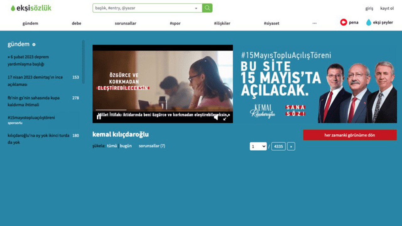 Kılıçdaroğlu'ndan EkşiSözlük'e özel reklam verdi: ''Bu site 15 Mayıs’ta açılacak''