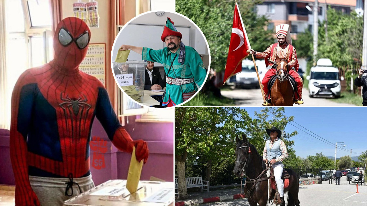 Seçimden renkli kareler: Oy vermeye yeniçeri kıyafeti ve atla gitti