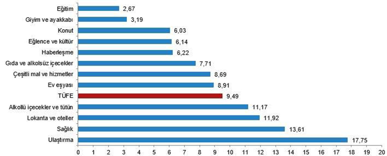 TÜFE ana harcama gruplarına göre aylık değişim oranları (%), Temmuz 2023