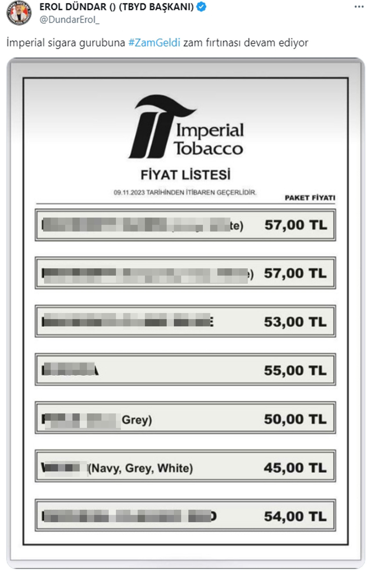 Sigara fiyatlarına zam yağmuru tüm hızıyla sürüyor. JTİ, BAT ve Philip Morris'in ardından bir sigara grubuna daha sigara fiyatlarına zam yaptı.