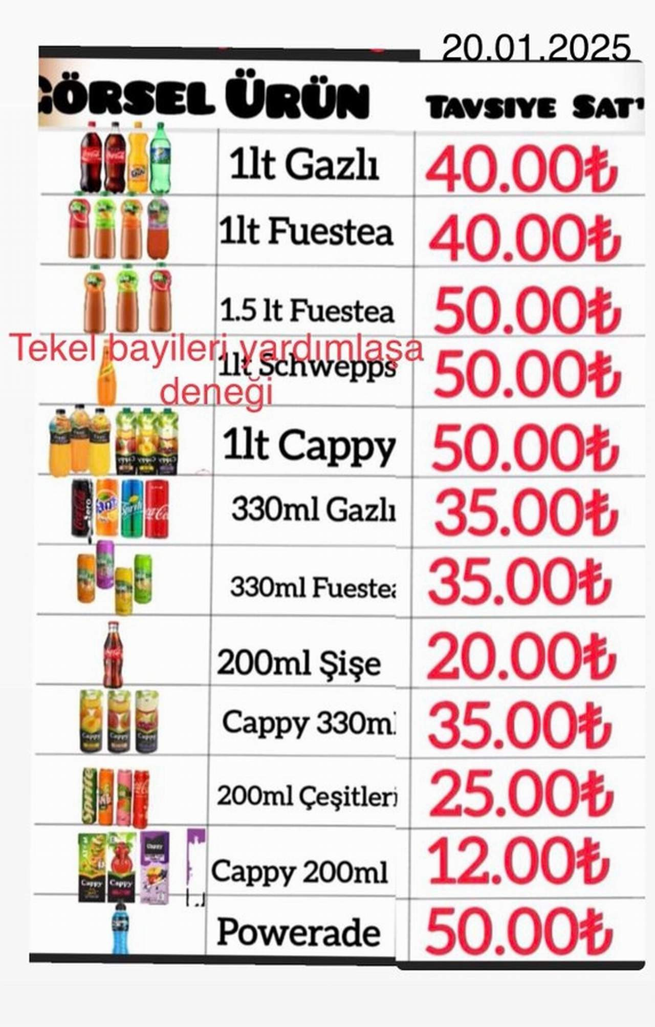 Tekel Bayileri Yardımlaşma Derneği Başkanı Erol Dündar, sosyal medya hesabından yaptığı açıklamada, gazlı içeceklere zam geldiğini duyurdu. Buna göre 1 litre Coca-Cola fiyatı 40 lira oldu.