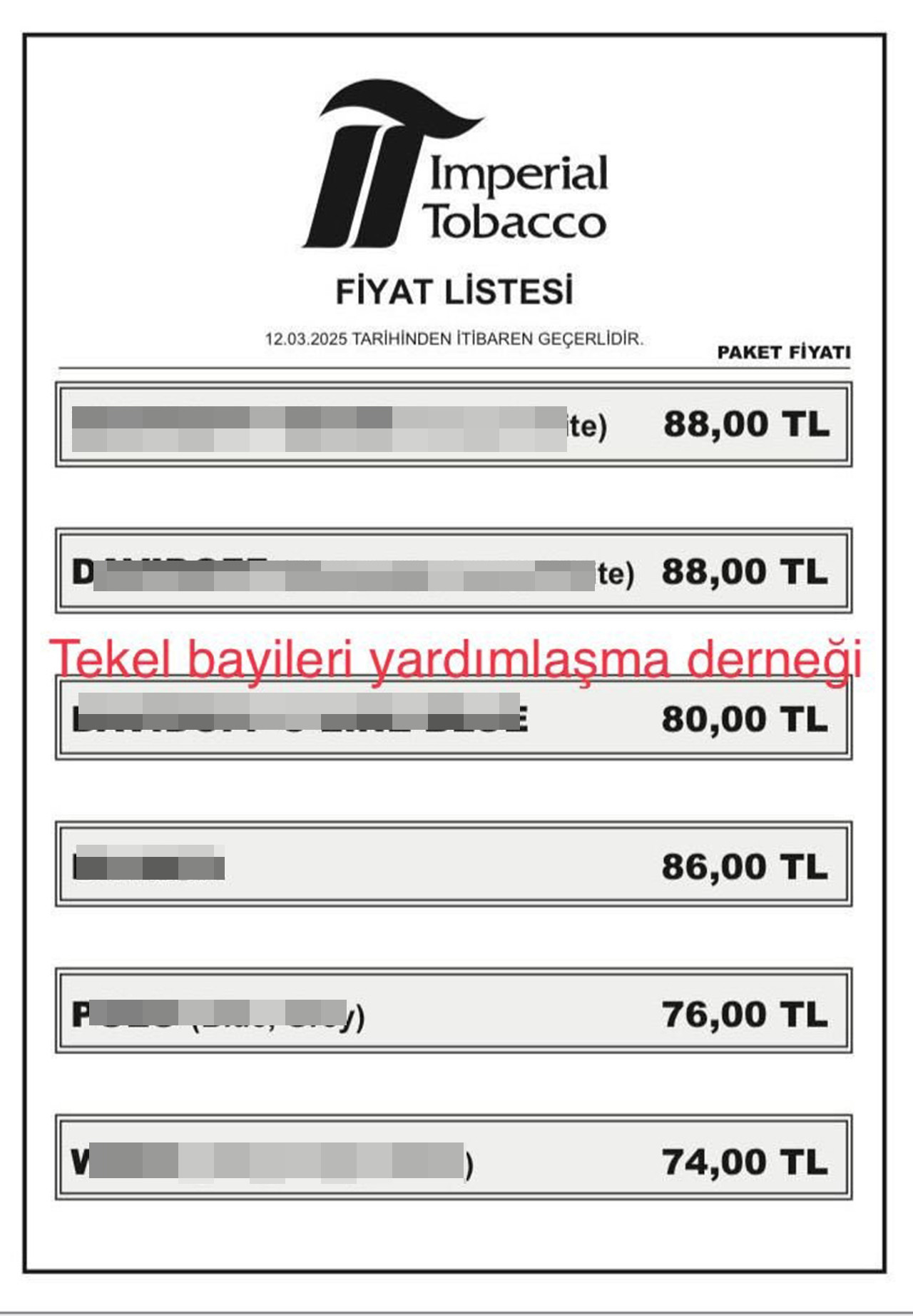 Tekel Bayileri Yardımlaşma Derneği Başkanı Erol Dündar sosyal medya hesabından JTI, Esse, BAT ve Philip Morris'in ardından Imperial Tovacco grubundaki sigaralara da zam geldiğini duyurdu.