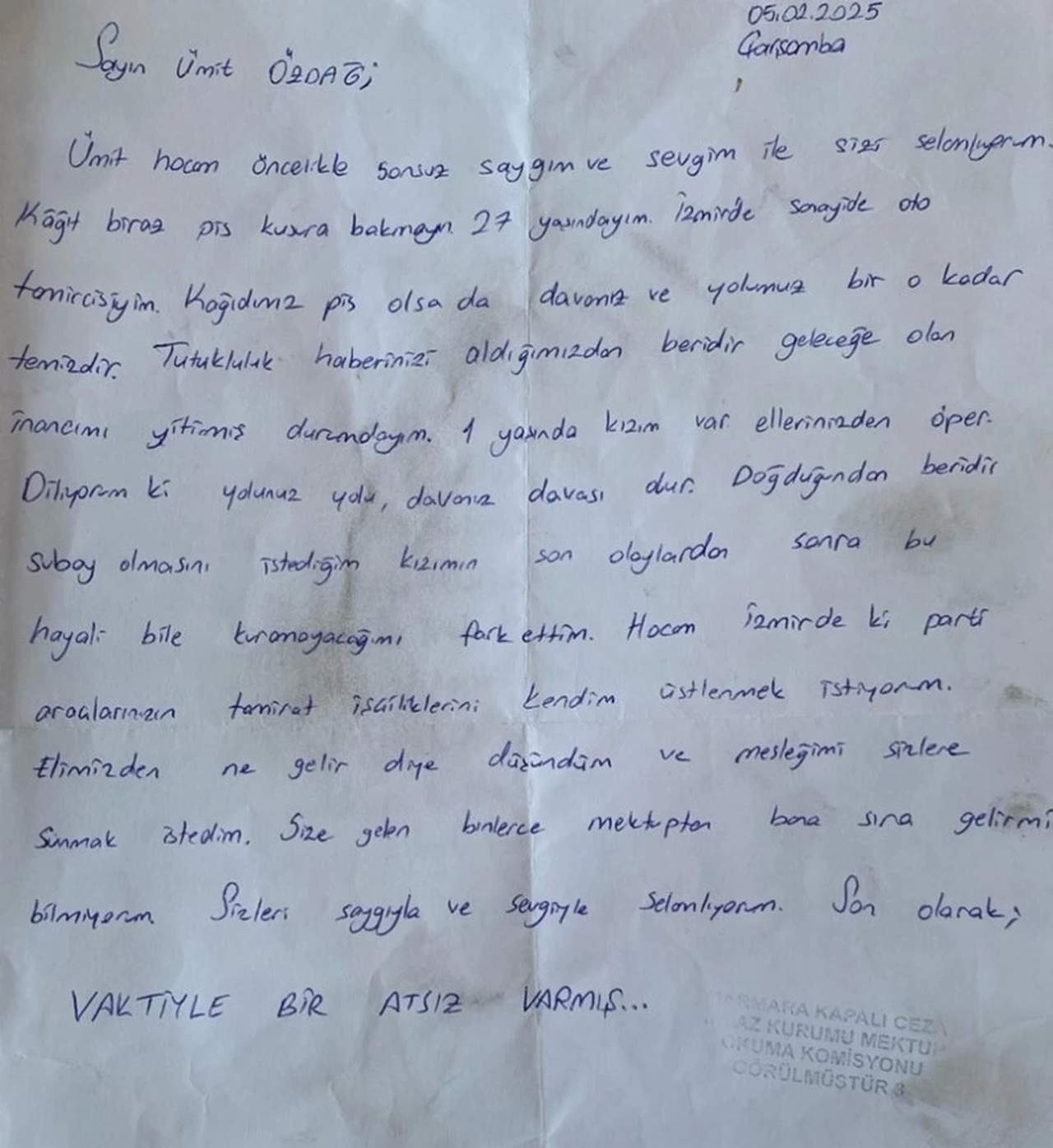 Zafer Partisi Genel Başkanı Özdağ, Silivri Cezaevi’nde geçirdiği 88. günde, kendisine ulaşan anlamlı bir mektubu sosyal medya hesabından paylaştı.