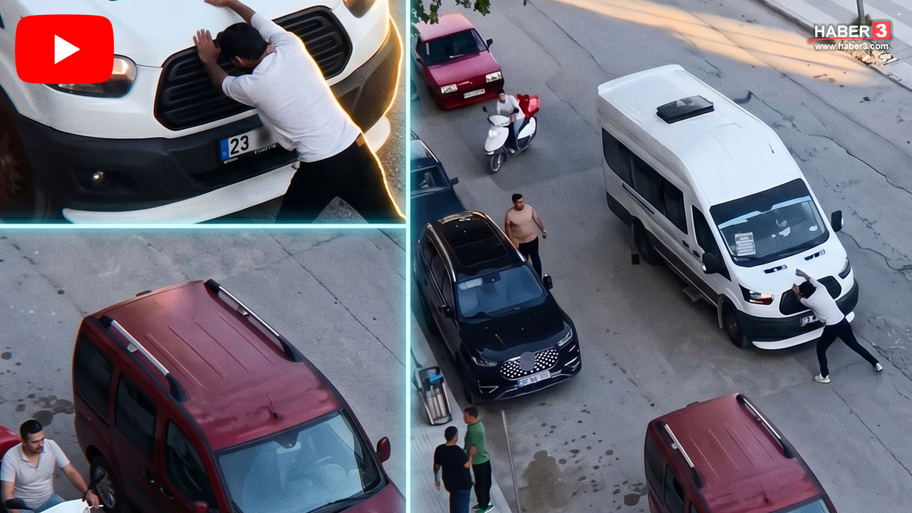 Elazığ'da bir şahsın yolcu minibüsünün önünü kesip sileceklerini kırdığı ve kaputuna vurduğu anın cep telefonu görüntüsü.