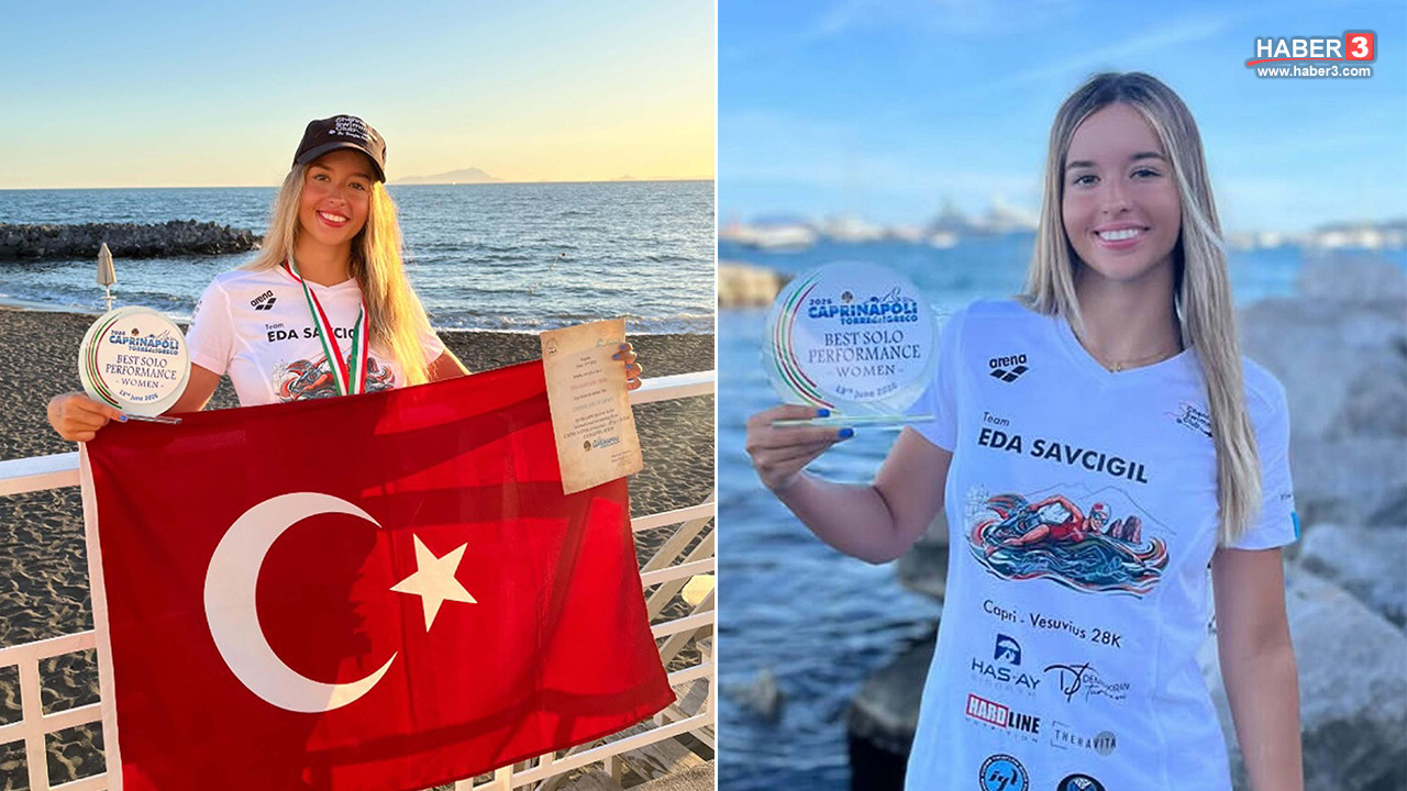 Eda Savcıgil'in Capri-Napoli yüzme yarışını tamamlarken çekilmiş bir fotoğrafı.