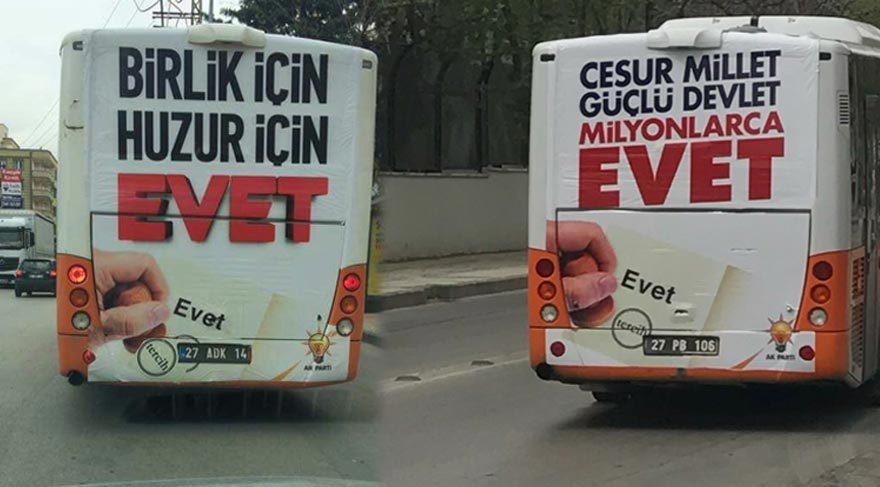 Belediye otobüsüne 'evet' pankartı CHP'yi kızdırdı 