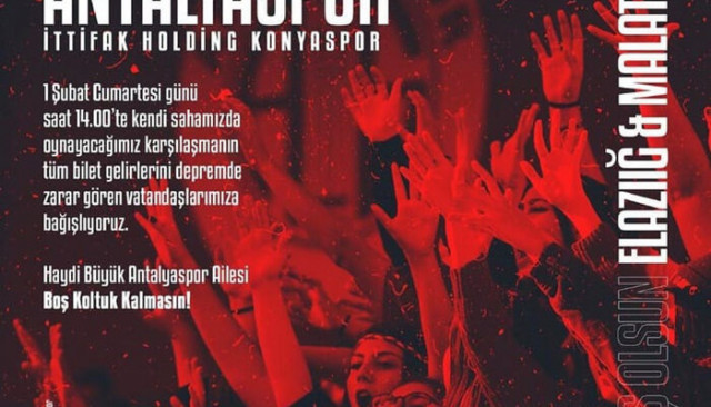 Antalyaspor, Konya maçı gelirlerini depremzedelere bağışladı