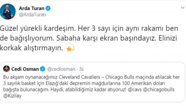 Arda Turan ve Nuri Şahin'den Cedi Osman'ın kampanyasına destek