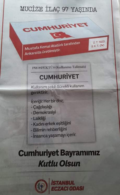 Istanbul Eczaci Odasi Nin 29 Ekim Cumhuriyet Bayrami Mesaji Dikkat Cekti Guncel